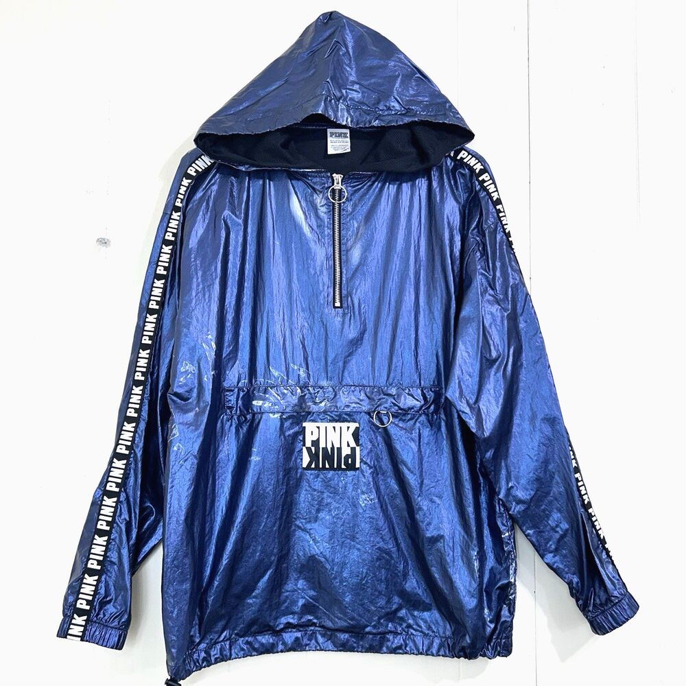 Victoria's Secret PINK Iridescent Blue Anorak Sport Windbreaker Jacket. Size XS